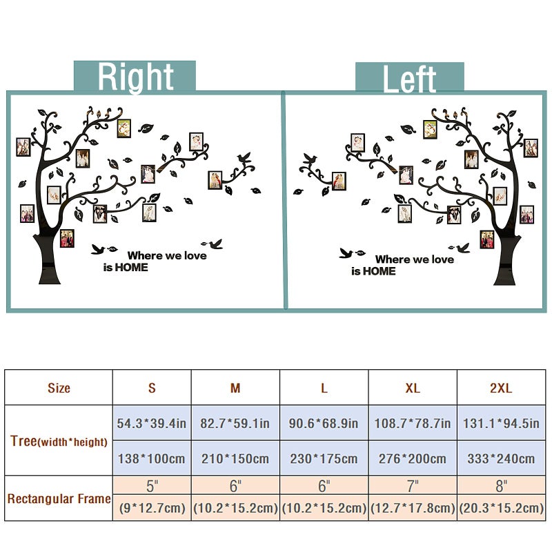 guangmu 3D Tree Wall Stickers - DIY Photo Frame Tree Wall Decal Family Photo Frame Sticker Murals Wall Decor Living Room Bedroom TV Background Home Decorations (M:83 * 59in,Green Right) - Image 5